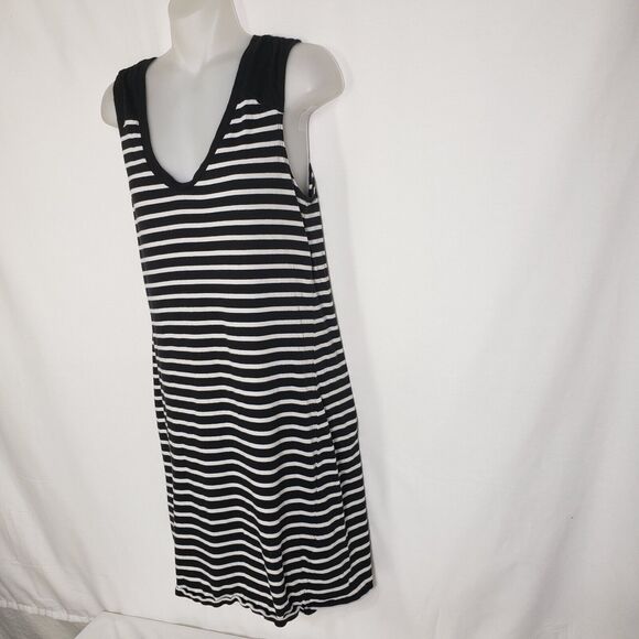 Banana Republic Womens Mini Dress Small Sleeveless Black White Striped V Neck - Picture 5 of 8